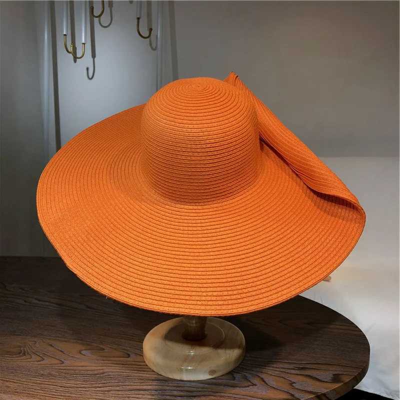 Straw Hat Summer - Orangefarbener Strohhut 25cm Superbreiter Krempehut Einzelhandel