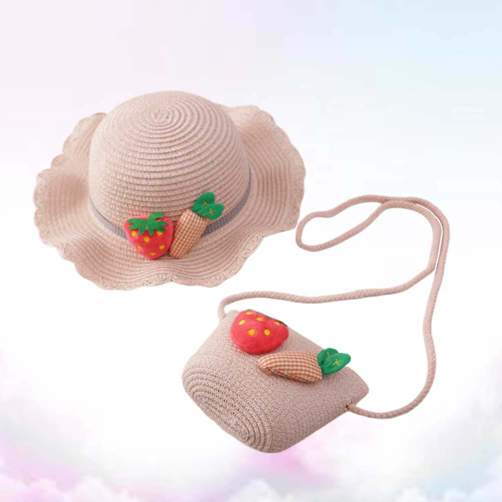 Straw Hat Summer - 1 Set Kinder Stroh Sonnenschutzhut Rosa