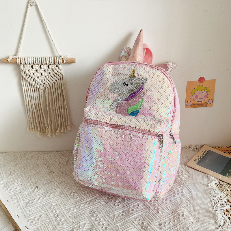 Women'S Fashion Backpack - Pailletten-Einhorn-Rucksack Rosa Glänzend Leichtgewichtig Mini Individuelles