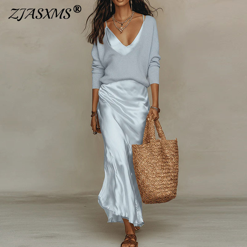 Women'S Fashion Knitwear - Elegantes V-Ausschnitt Slim-Fit Büro-Zweiteiler-Set 2026 Frühling