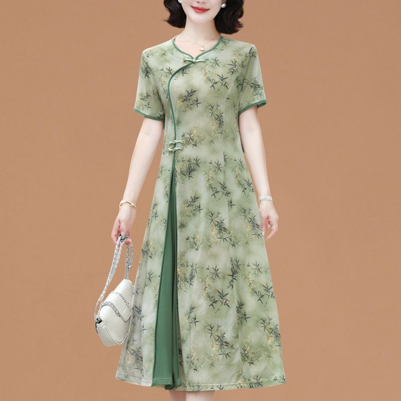 Women Fashion Over 60 - Elegantes Kurzarmkleid für Frauen Mittleren und