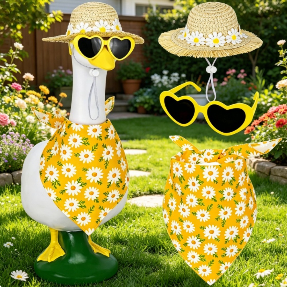 Straw Hat Summer - Gänschen-Sommer-Accessoires: Strohhut & Bandana-Set für Gartendekoration