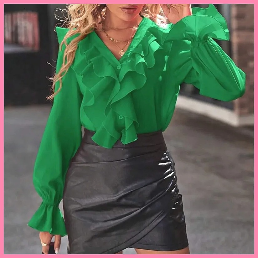 Women'S Fashion For 2025 - 2025 Modische V-Ausschnitt Bluse mit Rüschen