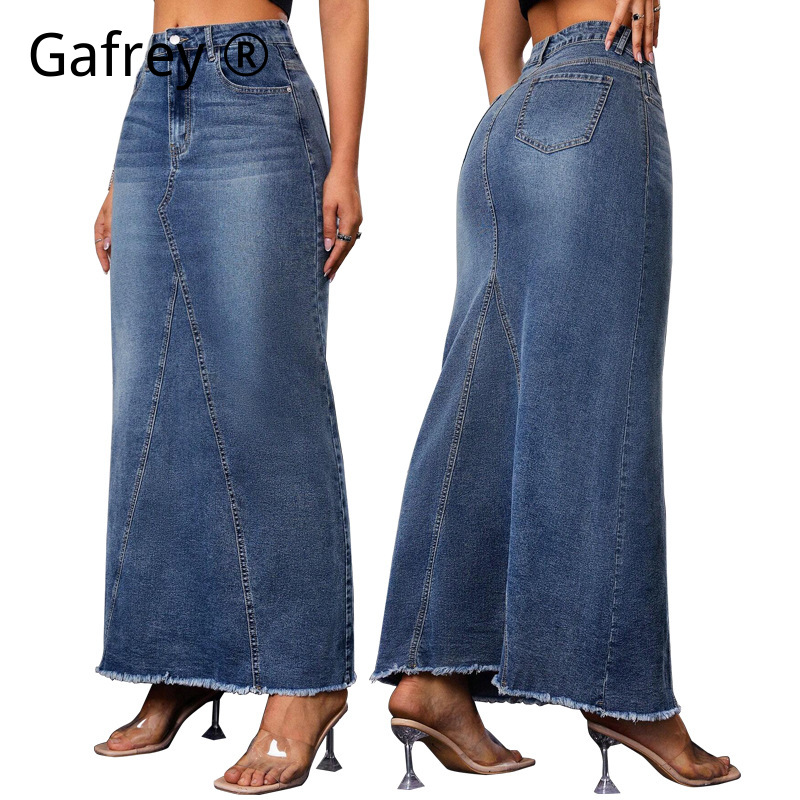 Women Fashion Jeans - Damen Jeansrock in Midi-Länge mit Hoher