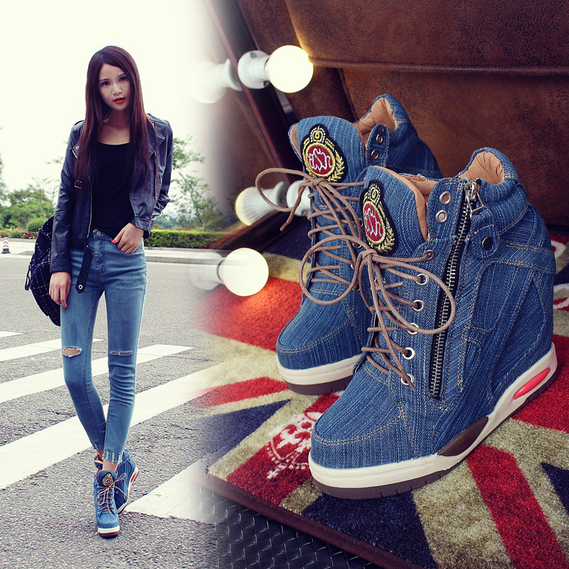 Xxl Women Fashion - Große Größe Damen Denim Wedges Sneakers