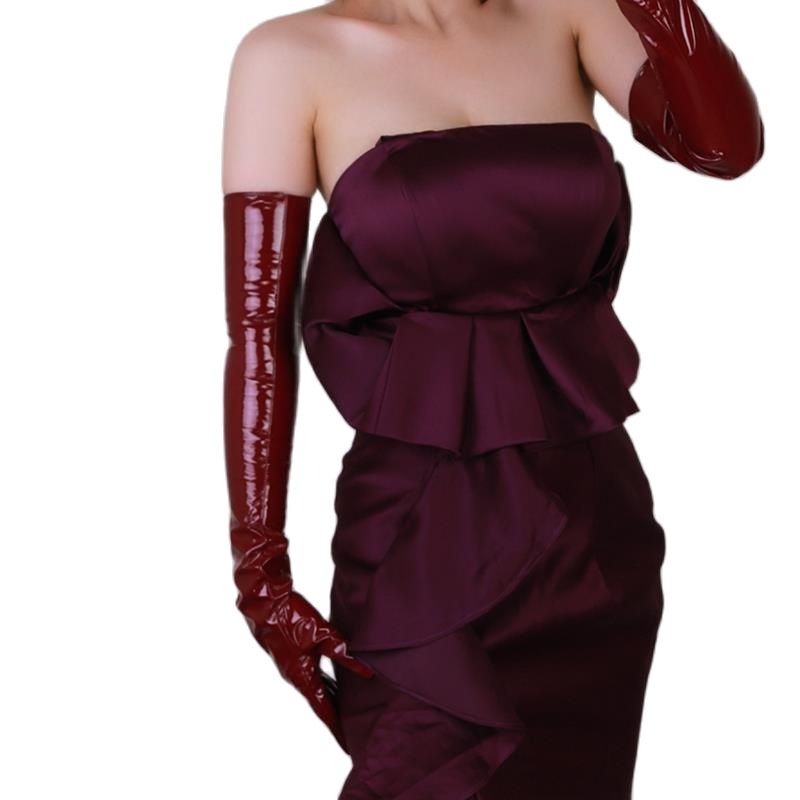 Women Fashion Over 60 - 60 cm extra lange Lacklederhandschuhe über
