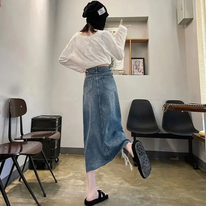 Women Fashion Jeans - Frauen Denim Rock Hohe Taille Mit