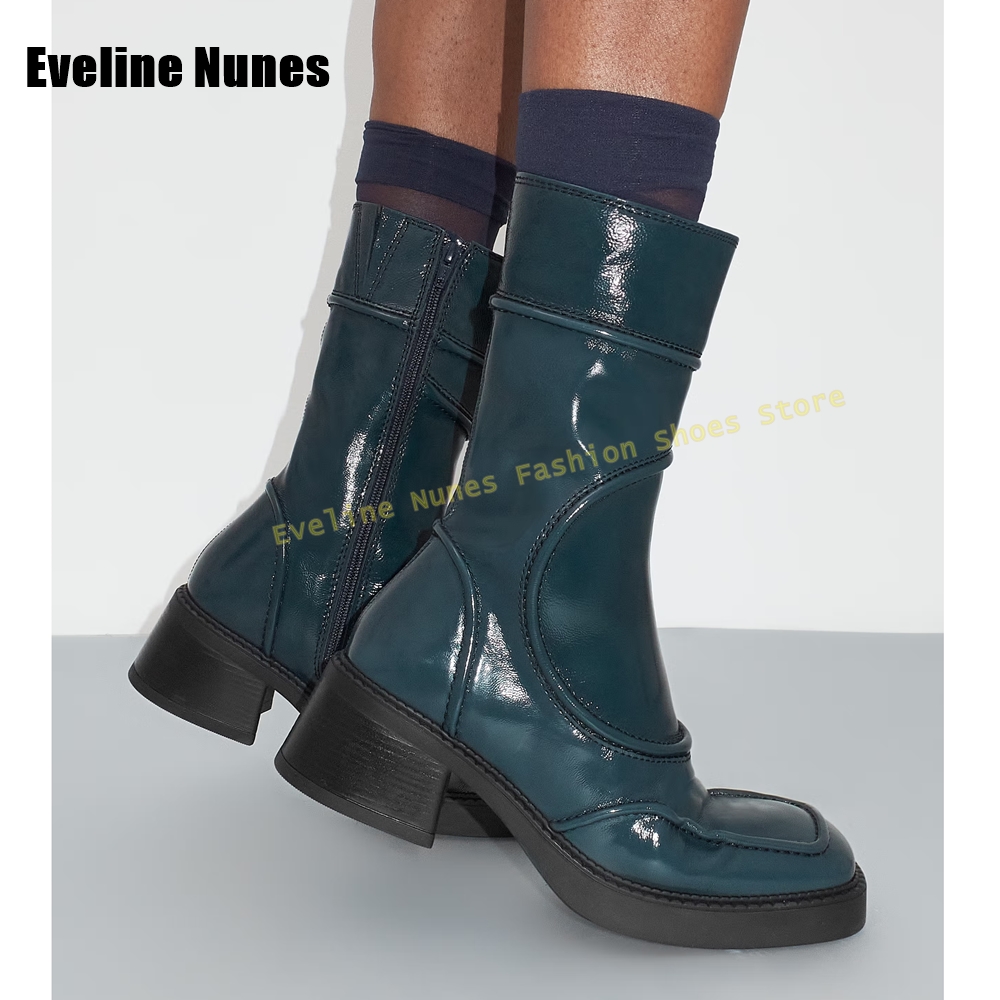 Women'S Fashion Boots 2025 - Dunkelblaue modische Stiefel mit quadratischer Zehenpartie,
