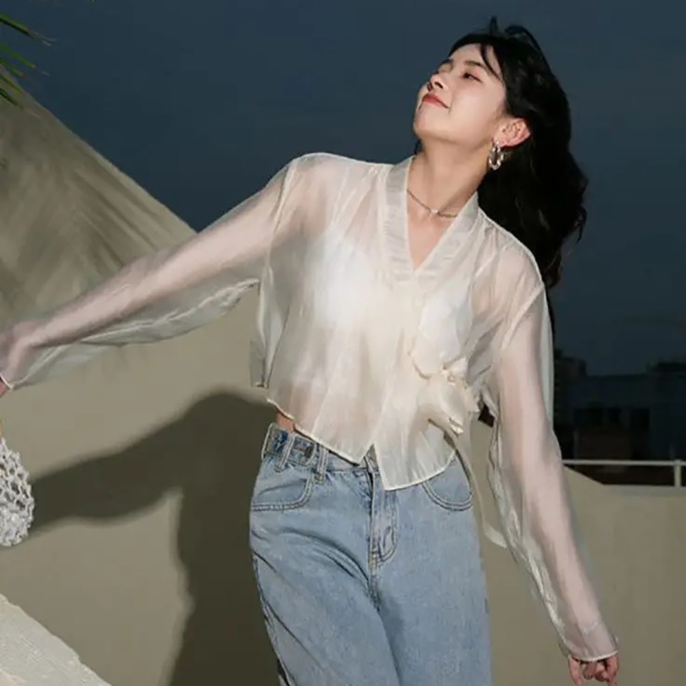 Women'S Fashion Knitwear - Hanfu-Stil Modal Eisseide Schal, transparente Langarm-Sonnenschutz-Strickjacke