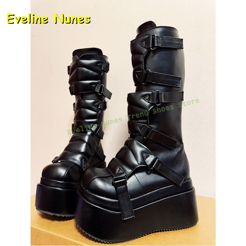 Women'S Fashion Boots 2025 - Schwarze Schnalle Cyberpunk Y2K Kniehohe Stiefel