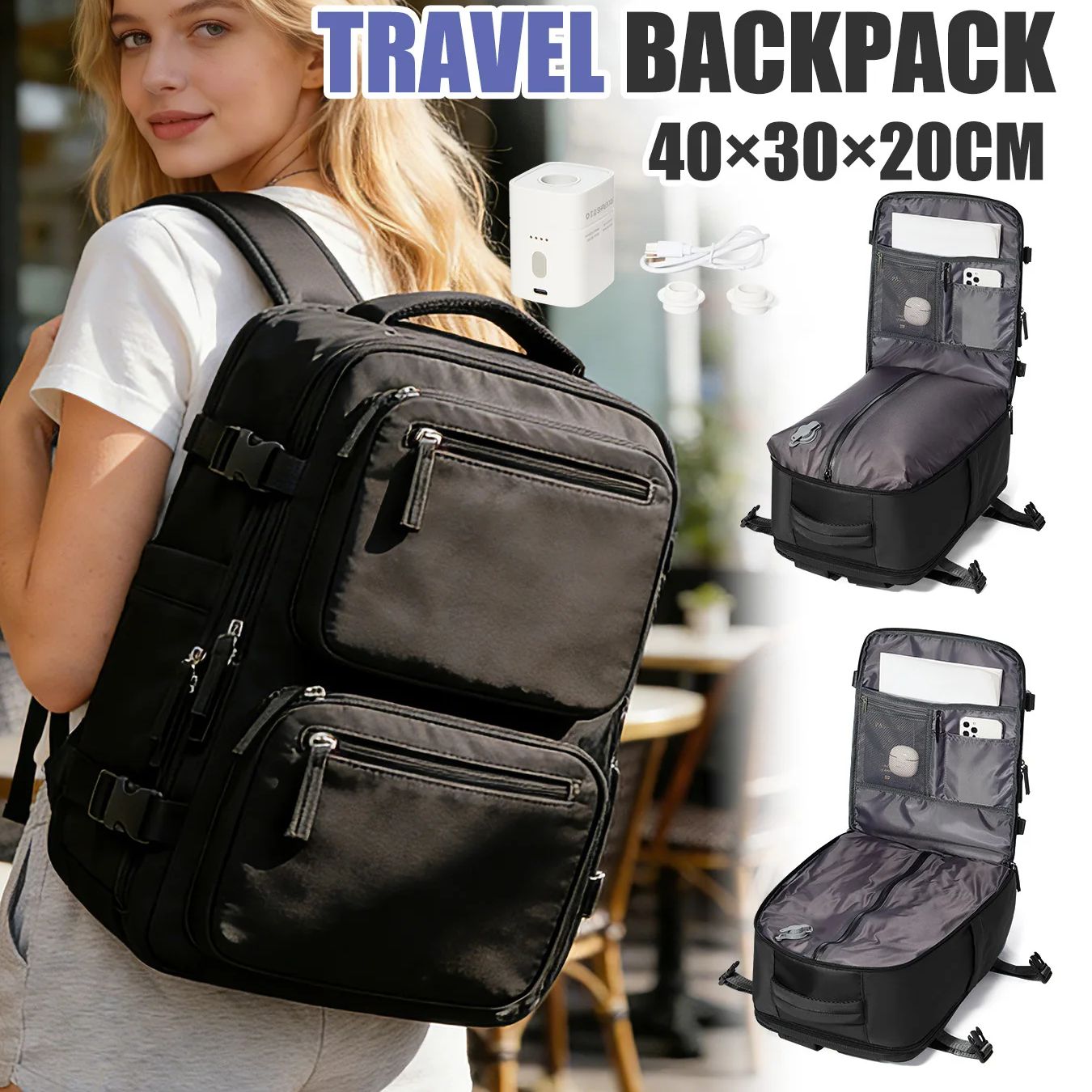 Women'S Fashion Backpack - Damen-Rucksack mit Vakuumpumpe Handgepäck 40x30x20 Ryanair