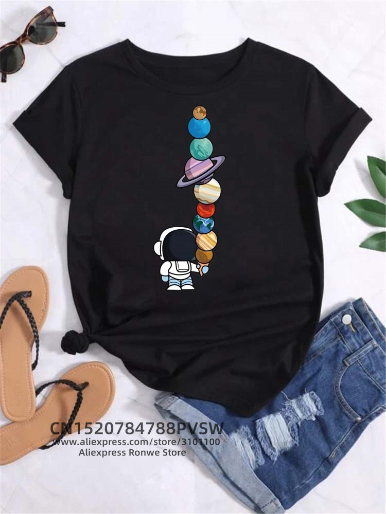 Women'S Fashion In The 90S - Mond Raum Planet Print T-shirts Mode