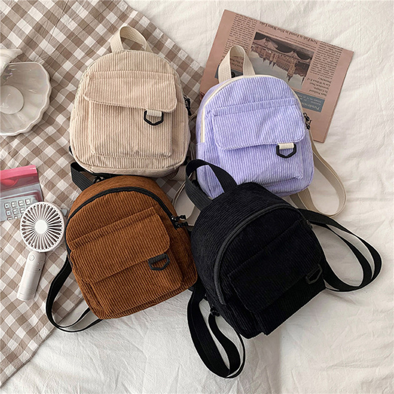 Women'S Fashion Backpack - Einfarbig Mini Rucksack Cord Kleine Rucksäcke