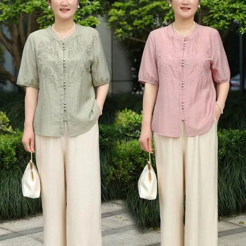 Women Fashion Over 60 - Neues 2026 Chinesisches Besticktes Mutter-Outfit Sommer