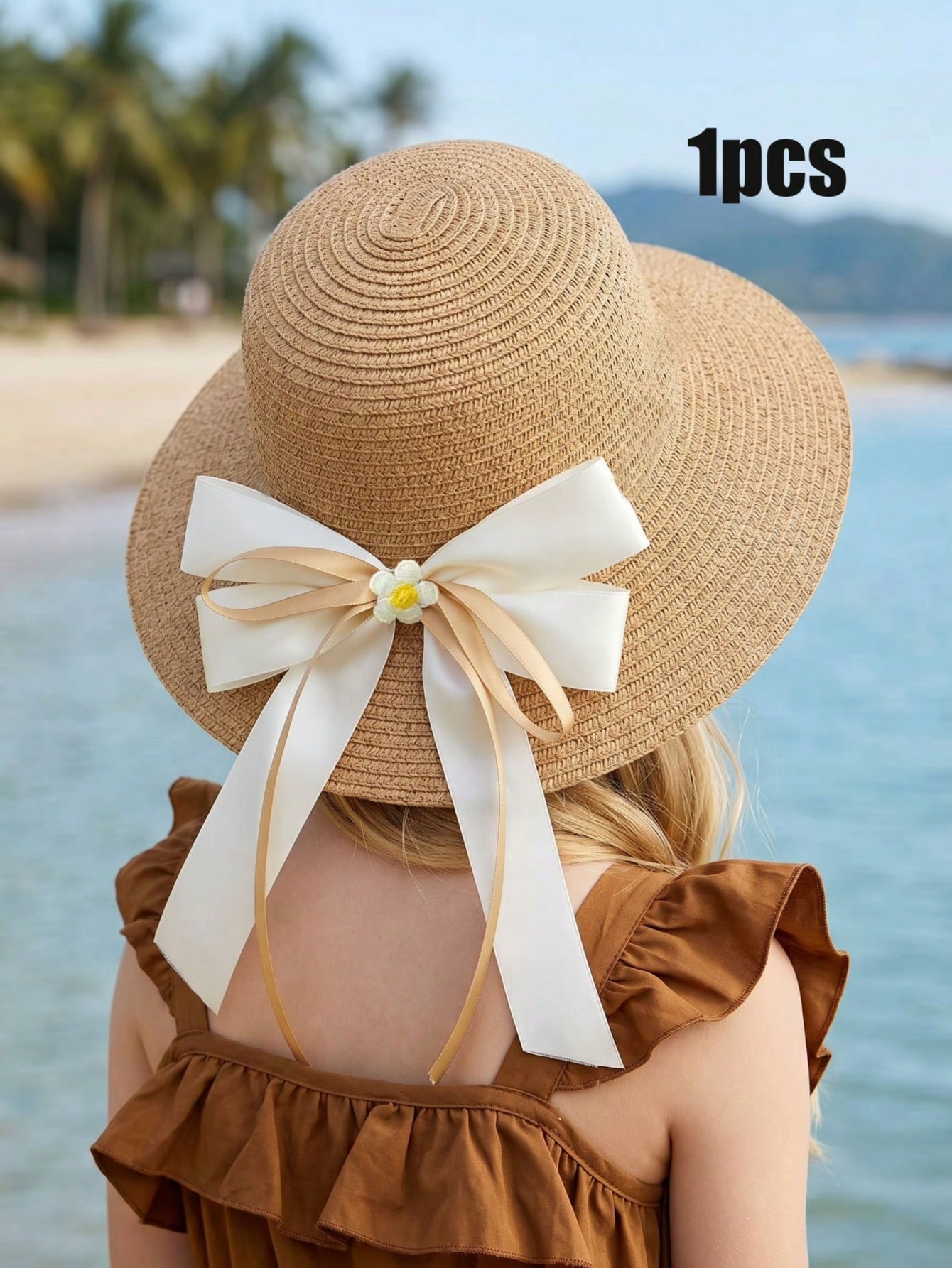 Straw Hat Summer - 1 Stück 3-8 Jahre Mädchen Kaffeebrauner